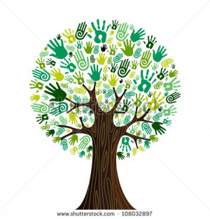 Go green crowd human hands icons in isolated tree composition. Vector ...