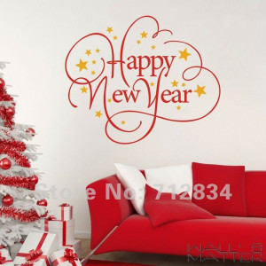 ... Christmas Decor Happy New Year Wall Stickers Wall Quote Decals 68x60cm