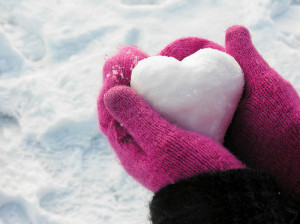 cold, cute, glove, heart, pink, snow, white, wings