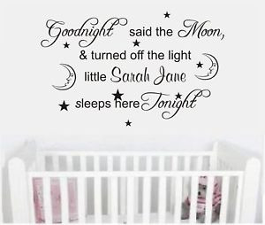 Details about Wall art quote personalised sticker baby Goodnight Moon