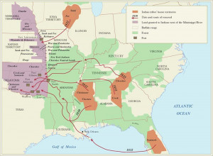 ... major relocation routes of Indians during the removals of the 1830’s