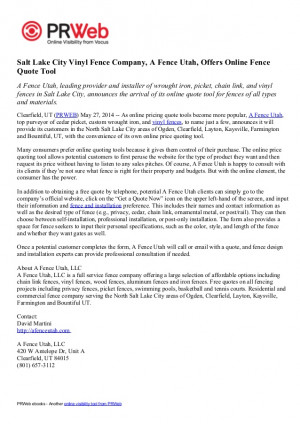 ... City Vinyl Fence Company, A Fence Utah, Offers Online Fence Quote Tool