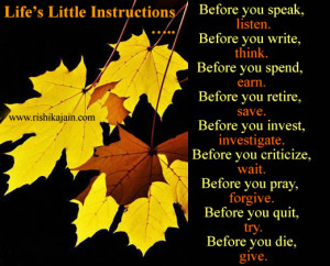 Life’s Little Instructions …