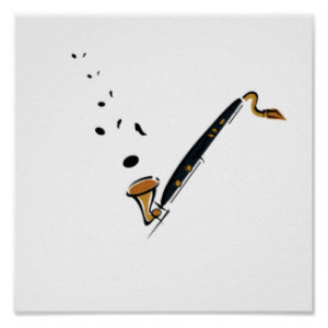 Bass Clarinet with music notes Print