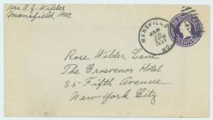 Letter from Laura Ingalls Wilder to Rose Wilder Lane