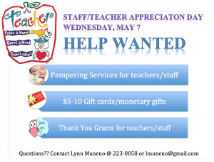 Teacher Appreciation Day 2014 Help wanted for staff/teacher