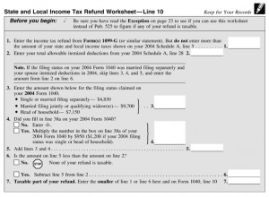 State & Local Income Tax Worksheet - Line 10
