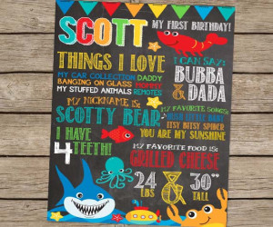First Birthday Chalkboard Under The Sea Birthday Poster PRINTABLE ...
