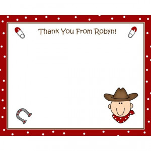 20 Personalized RED Cowboy Thank You Cards