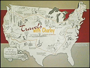 Map showing the route of Travels with Charley
