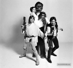 ... promo shot of Harrison Ford, Mark Hamill, Carrie Fisher & Peter Mayhew