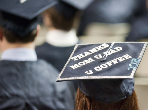 student's decorate graduation cap reads 