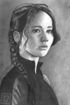 Katniss Everdeen- Jennifer Lawrence- her nose is off Pencil Portrait