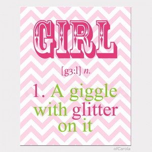 Pink Girls Quote Print Wall Art, Girl A Giggle With Glitter ...