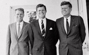 Ted Kennedy (center), Robert Kennedy (L) and John F. Kennedy (R)