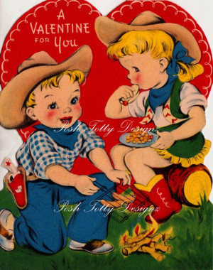 Valentines Cowboy and Cowgirl Vintage Digital Download Printable Image ...