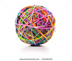 colorful wonder loom band rubber ball isolated on white - stock photo