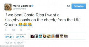 Balotelli tweeted this when England needed Italy to beat Costa Rica to ...