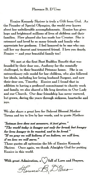 Letter from Florence B. D'Urso Friend and supporter of Special ...