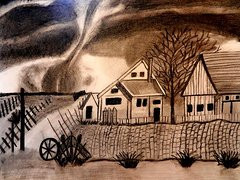 Wizard Of Oz Drawings - Oz Tornado In Kansas by Jo-Ann Hayden