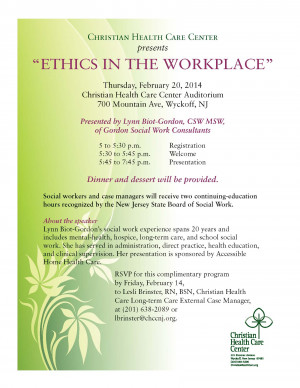 CHCC presents “Ethics in the Workplace” – specially designed for ...
