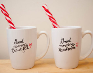 Black Good Morning Love Quotes His & hers coffee mugs 