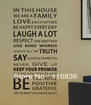 !!! Large 110x55cm Family House Rules Modren Romantic Word Quote ...