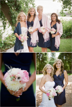Navy Blue and Pink Bridesmaids Dresses