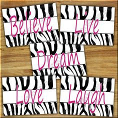 White, inspirational, ZEBRA Print Wall Art Girls Room Decor Quotes ...