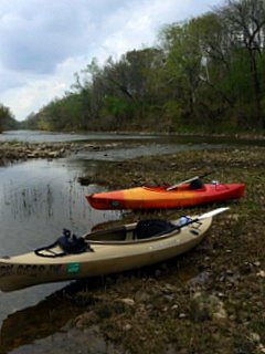 Kayaks on SE Oklahoma's Kiamichi River near K-River Campground