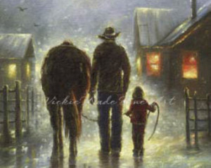 ... cowboy paintings, cowboy images western farmer and daughter horse