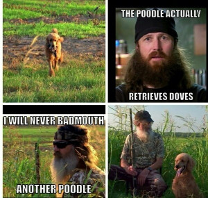Si's poodle. Duck Dynasty. There they go, knocking the poodle and ...