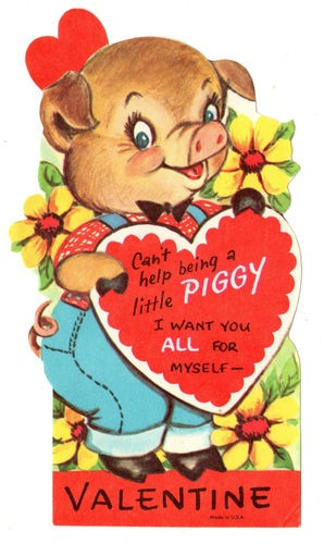 Vintage Unused Valentine with Cute Dressed Pig Piggy Hog Old Greeting ...