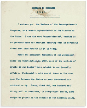 Reading copy of the 1941 Four Freedoms Speech also known as the 1941 ...