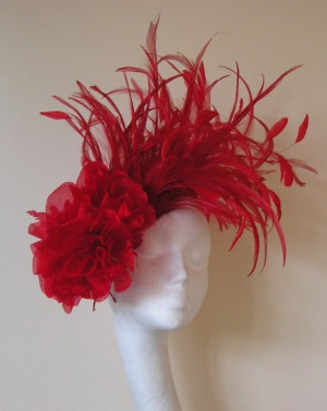 Red Feather and Flower Fascinator Hat by Hatsbycressida on Etsy, $135 ...