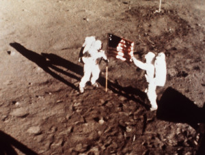 shows Apollo 11 astronauts Neil Armstrong and Edwin E. 