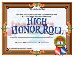 High Honor Roll Achievement 30Pk Certificates