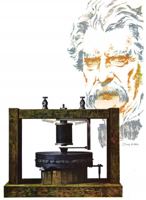 Illustration of earliest telephone from advertising art.