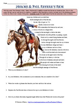 Paul Revere's Ride Poem Analysis Worksheet