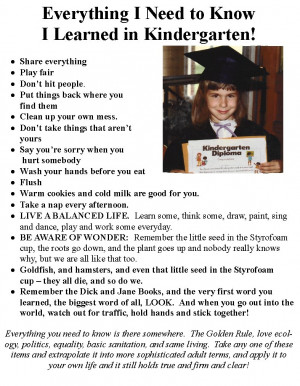 EVERYTHING I NEED TO KNOW I LEARNED IN KINDERGARTEN