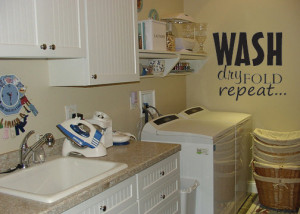 Laundry room quote Wash Dry Fold Repeat vinyl wall decal