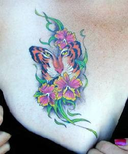 Tiger Tattoo with Flowers