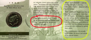 From the Royal Australian Mint the 1999 1 00 Anzac coin