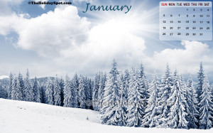 ... high definition snow clad winter calendar wallpaper for January 2014