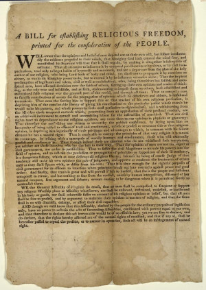 ... Act For Establishing Religious Freedom, Thomas Jefferson, 1786