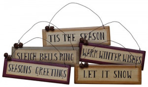 ... Mini Wooden Signs Sleigh Bells Holiday Quotes Ornaments 5/pc Set