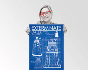 Doctor Who Dalek Blue Print - Custom Geek Typography Quote Wall Art ...