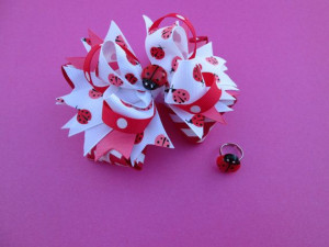 Stacked Bow 5 Boutique Bow Lady Bugs Red Pink by YummyBaubles