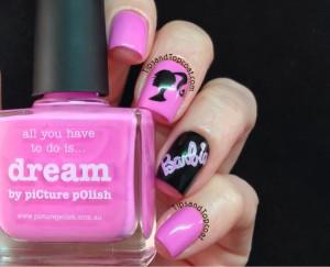 Pink Barbie nail art. #tipsandtopcoat