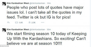 Take note Khloe! Kim reveals her anger at people posting 'quotes' on ...